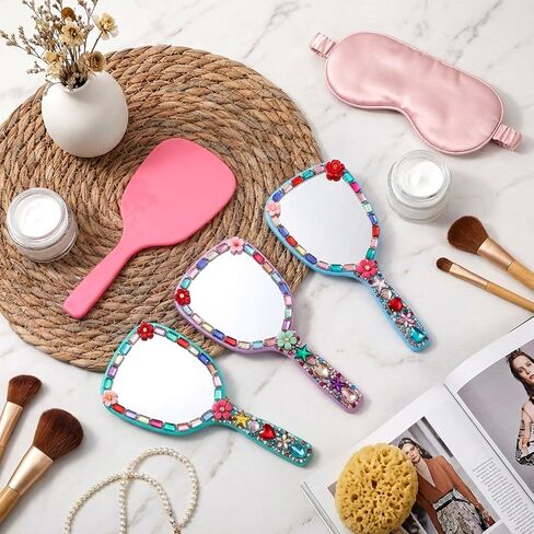 4Pcs Small Hand Mirror Compact Mirror with Handle Travel Hand Held Mirrors for Women Girl DIY Crafts Classroom Party Favors Home Travel Camping Daily in Saudi Arabia