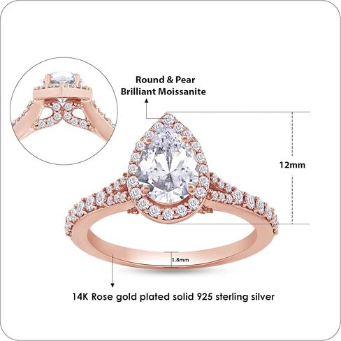 1.75 CTTW Pear & Round Cut Lab Created Moissanite Diamond Pear Shaped Halo Wedding Engagement Ring in 10K or 14K Solid Gold Promise Ring for Her in Kuwait