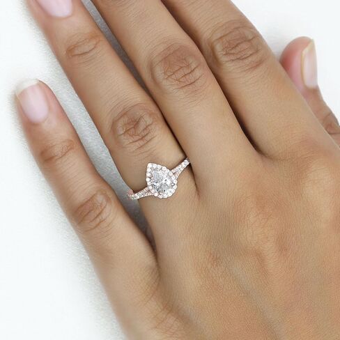 1.75 CTTW Pear & Round Cut Lab Created Moissanite Diamond Pear Shaped Halo Wedding Engagement Ring in 10K or 14K Solid Gold Promise Ring for Her in Kuwait