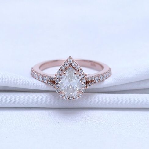 1.75 CTTW Pear & Round Cut Lab Created Moissanite Diamond Pear Shaped Halo Wedding Engagement Ring in 10K or 14K Solid Gold Promise Ring for Her in Kuwait