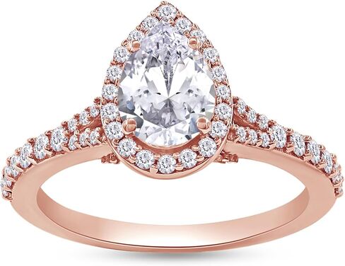 1.75 CTTW Pear & Round Cut Lab Created Moissanite Diamond Pear Shaped Halo Wedding Engagement Ring in 10K or 14K Solid Gold Promise Ring for Her in Kuwait