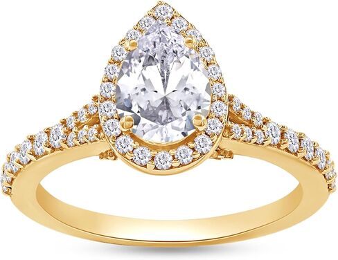 1.75 CTTW Pear & Round Cut Lab Created Moissanite Diamond Pear Shaped Halo Wedding Engagement Ring in 10K or 14K Solid Gold Promise Ring for Her in Kuwait