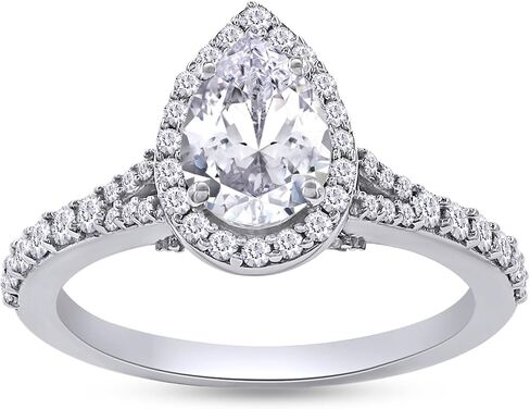 1.75 CTTW Pear & Round Cut Lab Created Moissanite Diamond Pear Shaped Halo Wedding Engagement Ring in 10K or 14K Solid Gold Promise Ring for Her in Kuwait