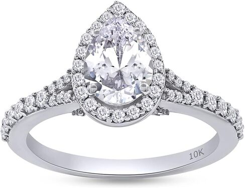 1.75 CTTW Pear & Round Cut Lab Created Moissanite Diamond Pear Shaped Halo Wedding Engagement Ring in 10K or 14K Solid Gold Promise Ring for Her in Kuwait