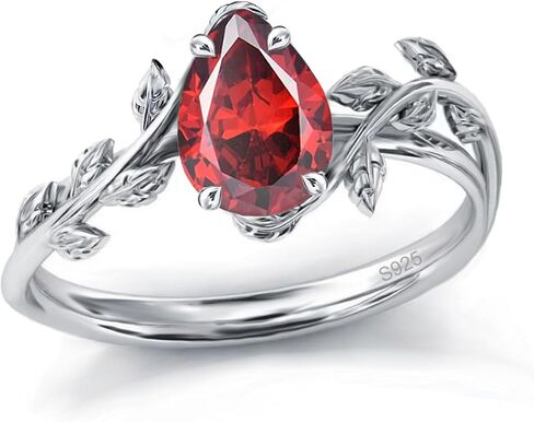 Wasee January Birthstone Ring Set 925 Sterling Silver Garnet Ring Set Pear Shaped Leaf Promise Ring for Her Birthday Anniversary Christmas Jewelry Gifts for Women,Ring Size 5 in Saudi Arabia