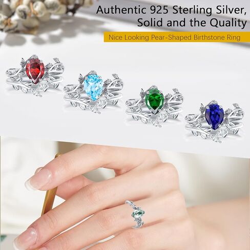Wasee January Birthstone Ring Set 925 Sterling Silver Garnet Ring Set Pear Shaped Leaf Promise Ring for Her Birthday Anniversary Christmas Jewelry Gifts for Women,Ring Size 5 in Saudi Arabia