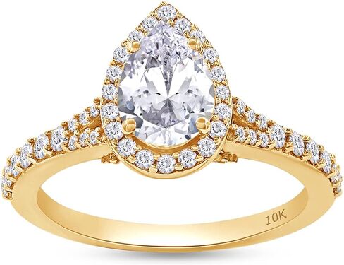 1.75 CTTW Pear & Round Cut Lab Created Moissanite Diamond Pear Shaped Halo Wedding Engagement Ring in 10K or 14K Solid Gold Promise Ring for Her in Kuwait