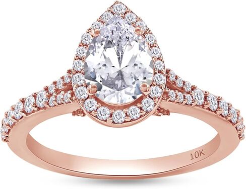 1.75 CTTW Pear & Round Cut Lab Created Moissanite Diamond Pear Shaped Halo Wedding Engagement Ring in 10K or 14K Solid Gold Promise Ring for Her in Kuwait
