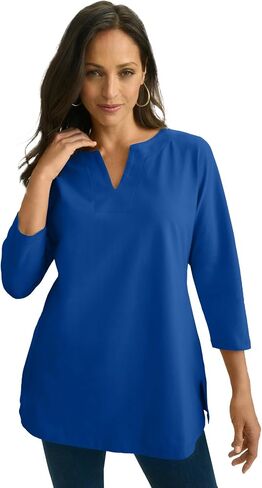 Jessica London Women's Plus Size Stretch Cotton Notch Neck Tunic in Saudi Arabia