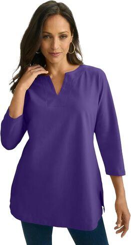 Jessica London Women's Plus Size Stretch Cotton Notch Neck Tunic in Saudi Arabia