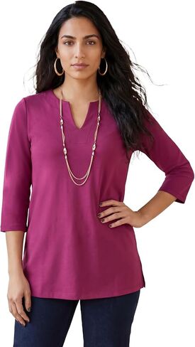 Jessica London Women's Plus Size Stretch Cotton Notch Neck Tunic in Saudi Arabia