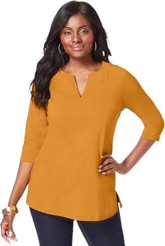 Jessica London Women's Plus Size Stretch Cotton Notch Neck Tunic in Saudi Arabia