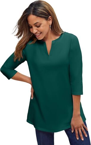 Jessica London Women's Plus Size Stretch Cotton Notch Neck Tunic in Saudi Arabia