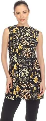 white mark Women's Floral Print Sleeveless Pleated Tunic Top with Pockets in Saudi Arabia