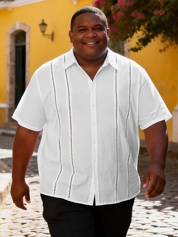 Big and Tall Guayabera Shirt for Men – Cuban Short Sleeve Button Up Summer Office & Beach Dress Shirt in Saudi Arabia