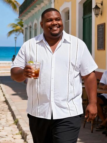 Big and Tall Guayabera Shirt for Men – Cuban Short Sleeve Button Up Summer Office & Beach Dress Shirt in Saudi Arabia
