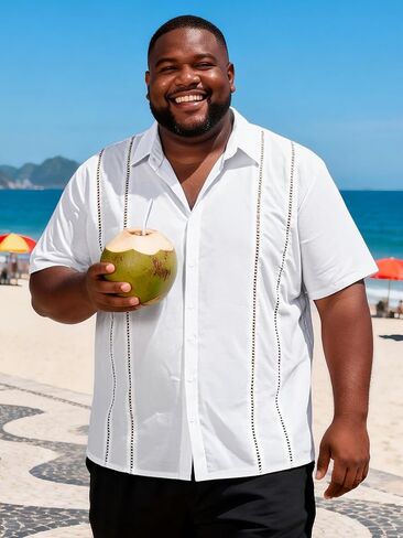 Big and Tall Guayabera Shirt for Men – Cuban Short Sleeve Button Up Summer Office & Beach Dress Shirt in Saudi Arabia