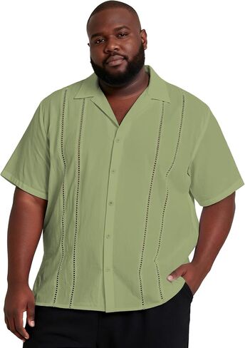 Big and Tall Guayabera Shirt for Men – Cuban Short Sleeve Button Up Summer Office & Beach Dress Shirt in Saudi Arabia
