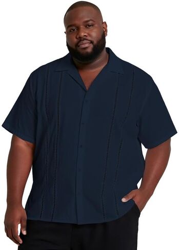 Big and Tall Guayabera Shirt for Men – Cuban Short Sleeve Button Up Summer Office & Beach Dress Shirt in Saudi Arabia