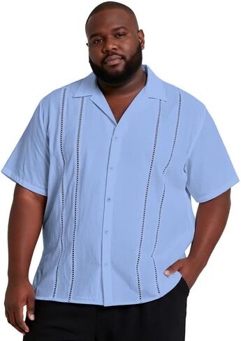 Big and Tall Guayabera Shirt for Men – Cuban Short Sleeve Button Up Summer Office & Beach Dress Shirt in Saudi Arabia