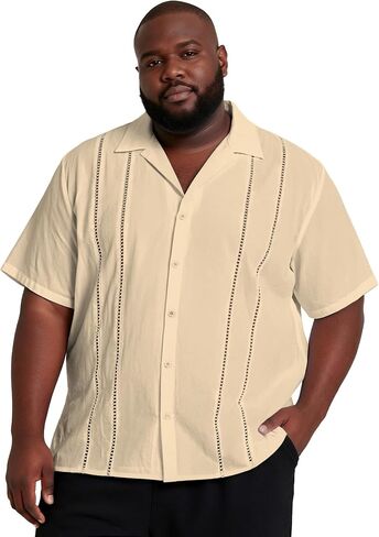 Big and Tall Guayabera Shirt for Men – Cuban Short Sleeve Button Up Summer Office & Beach Dress Shirt in Saudi Arabia