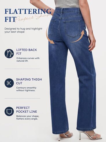 High Waisted Relaxed Straight Leg Jeans for Women, Stretch Denim Loose Fit Everyday Casual Pants in Saudi Arabia