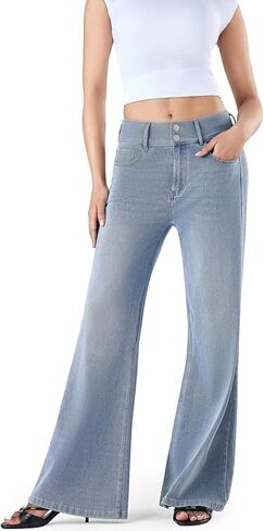 Fanica Women's High Waisted Flare Jeans, Stretchy Wide Leg Trendy Denim Pants in Saudi Arabia
