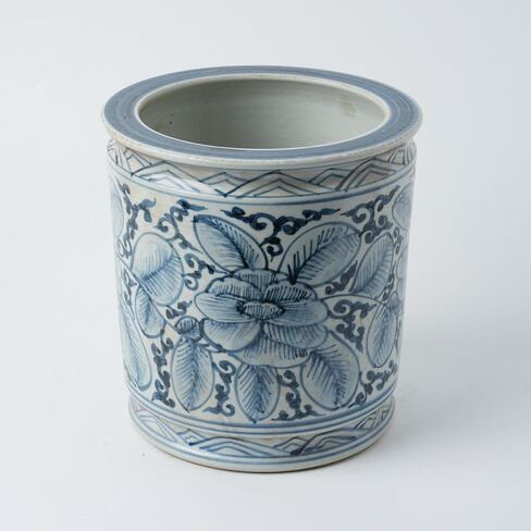 Antique Hand-Painted Flower and Bird Porcelain Pen Holder Old Style Ceramic Planter 9.7 Inch Large Plants Vase Blue & White Porcelain Silla Flower Plant Pots (Green and Blue) in Kuwait