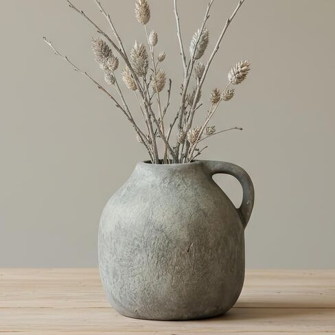 Rustic Ceramic Vase with Handle, Handmade Vintage Pottery for Home Decor, Black Farmhouse Flower Vase for Living Room, Wedding, Kitchen Centerpiece - 5.6 Inch in Saudi Arabia