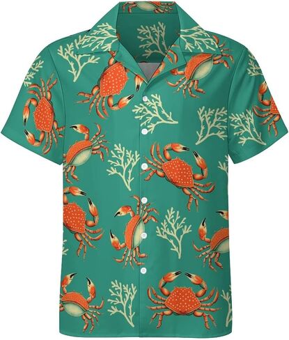 TiwBski Hawaiian Shirts for Men Short Sleeve Summer Crab Pattern Casual Button Down Shirt in Saudi Arabia