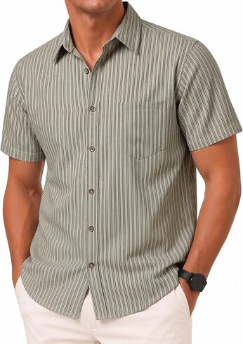 LucMatton Men's Stripe Short Sleeve Button Down Shirt Summer Smart Casual Regular Fit Tops in Saudi Arabia