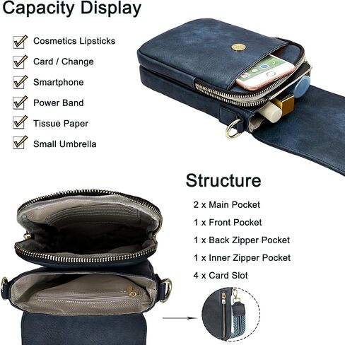 Compact Leather Crossbody Phone Bag for Women, Adjustable Strap & Built-in Card Pockets in Saudi Arabia