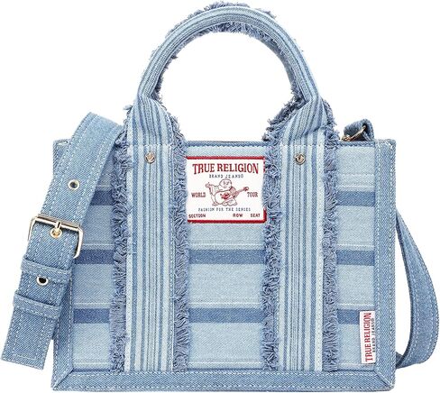 True Religion Denim Tote Bag for Women | Denim | Striped Tote with Removable Crossbody Strap | Shoulder Bag | Womens Casual Everyday Purse in Kuwait