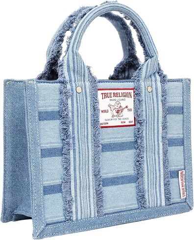 True Religion Denim Tote Bag for Women | Denim | Striped Tote with Removable Crossbody Strap | Shoulder Bag | Womens Casual Everyday Purse in Kuwait