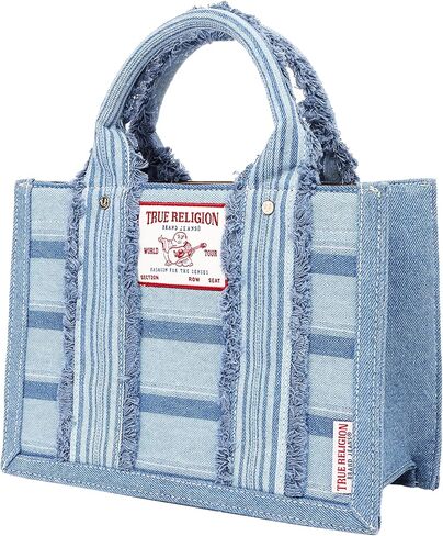 True Religion Denim Tote Bag for Women | Denim | Striped Tote with Removable Crossbody Strap | Shoulder Bag | Womens Casual Everyday Purse in Kuwait