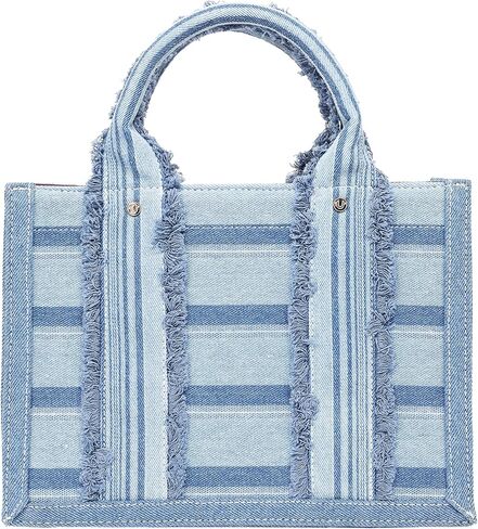 True Religion Denim Tote Bag for Women | Denim | Striped Tote with Removable Crossbody Strap | Shoulder Bag | Womens Casual Everyday Purse in Kuwait