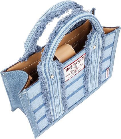 True Religion Denim Tote Bag for Women | Denim | Striped Tote with Removable Crossbody Strap | Shoulder Bag | Womens Casual Everyday Purse in Kuwait