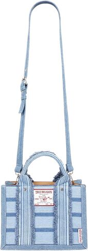 True Religion Denim Tote Bag for Women | Denim | Striped Tote with Removable Crossbody Strap | Shoulder Bag | Womens Casual Everyday Purse in Kuwait