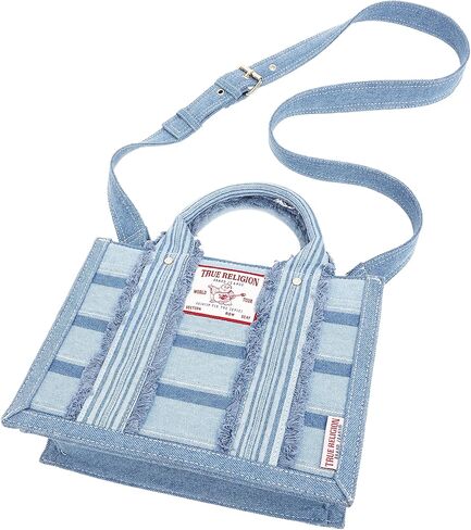 True Religion Denim Tote Bag for Women | Denim | Striped Tote with Removable Crossbody Strap | Shoulder Bag | Womens Casual Everyday Purse in Kuwait