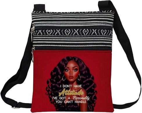 African American Messenger Bag Small Ethnic Pattern Adjustable Strap Crossbody Zipper Pouch Red Inspiring Phone Organizer Wallet I've Got A Personality Shoulder Handbag for Black Women in Kuwait
