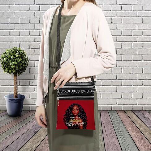 African American Messenger Bag Small Ethnic Pattern Adjustable Strap Crossbody Zipper Pouch Red Inspiring Phone Organizer Wallet I've Got A Personality Shoulder Handbag for Black Women in Kuwait