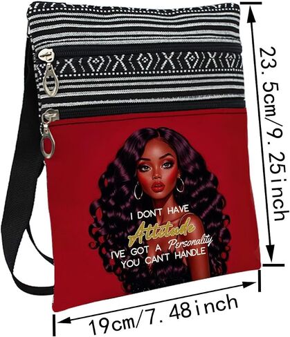 African American Messenger Bag Small Ethnic Pattern Adjustable Strap Crossbody Zipper Pouch Red Inspiring Phone Organizer Wallet I've Got A Personality Shoulder Handbag for Black Women in Kuwait
