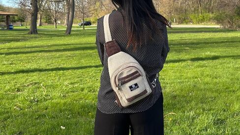Hand crafted classic sling bag made from 100% Eco friendly natural Hemp and Gheri from Himalaya. Strong crossbody bag for men and women with unbreakable YKK Zipper chain. in Saudi Arabia