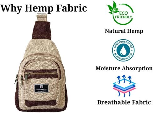 Hand crafted classic sling bag made from 100% Eco friendly natural Hemp and Gheri from Himalaya. Strong crossbody bag for men and women with unbreakable YKK Zipper chain. in Saudi Arabia