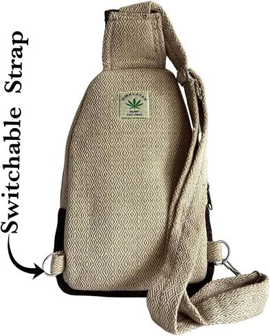 Hand crafted classic sling bag made from 100% Eco friendly natural Hemp and Gheri from Himalaya. Strong crossbody bag for men and women with unbreakable YKK Zipper chain. in Saudi Arabia