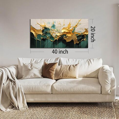 SKYRISE Abstract Teal Gold Canvas Wall Art for Living Room, Dark Green Wall-Decor Picture for Bedroom, Modern Canvas Print Paintings Artwork, Size 40x20 Inches in Saudi Arabia