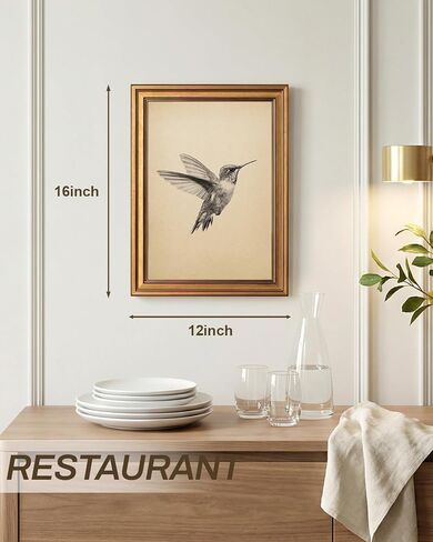 InSimSea Vintage Gold Framed Hummingbird Wall Art, Minimalist Birds Sketch Canvas Print for Living Room Bedroom Bathroom, Farmhouse Animal Painting Home Decor Gift, 12x16 inch in Saudi Arabia