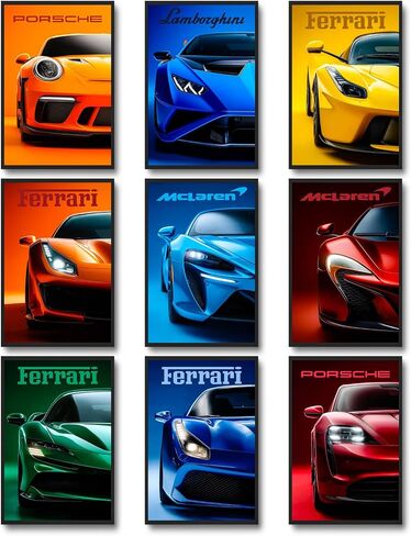 dazongweihan 9pcs Super Car Posters for Boys Room, Racing Car Wall Art for Men Guys, Sports Car Wall Decor, Race Cars Pictures Wall Decor for Bedroom Dorm Man Cave (Unframe,8x12inch)- A9 in Saudi Arabia