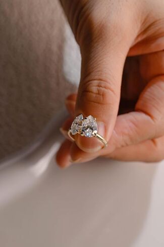 9K/14K/18K Solid Gold Toi et Moi Pear & Marquise Moissanite Engagement Ring/Two Stone Wedding Ring/Double Stone Rings/Christmas Gift - GJH148 in Kuwait