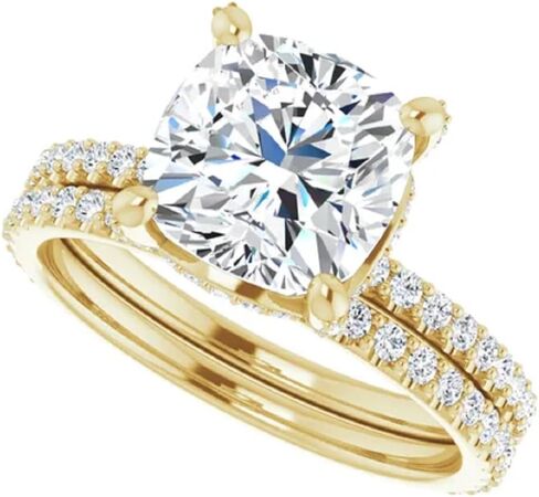 1-12 CT Cushion Cut Solid Yellow Gold Colorless Moissanite Engagement Ring Set, Sterling Silver Vintage Anniversary Ring Set for Her in Kuwait